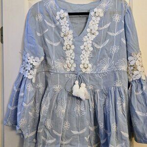 Barok Bohemian Beaded Flowy Linen Top